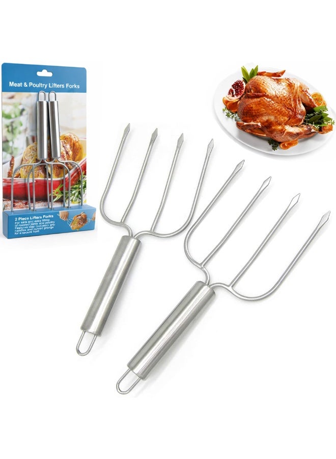 Stainless Steel Meat & Poultry Lifter Forks, Set of 2 Heavy Duty Turkey Roaster Forks, Secure Transfer & Carving Tools for Roast, Ham & Festive Dinners - Image 1